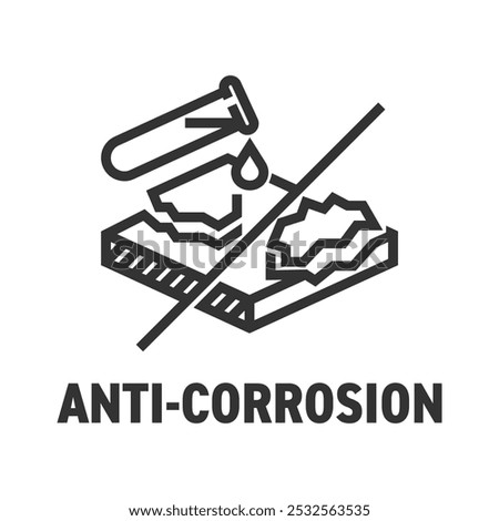 Anti-corrosion coating of metal products. Rust-proof protective layer. Icon for labeling in bold line