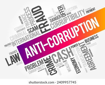 Anti-Corruption - comprises activities that oppose or inhibit corruption, word cloud concept for presentations and reports