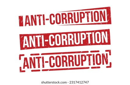 Sello ANTI-CORRUPCIÓN sello de goma roja sobre fondo blanco. Juego de sellos de goma roja ANTI-CORRUPCIÓN.
