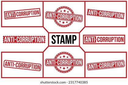 Sello ANTI-CORRUPCIÓN sello de goma roja sobre fondo blanco. Juego de sellos de goma roja ANTI-CORRUPCIÓN.