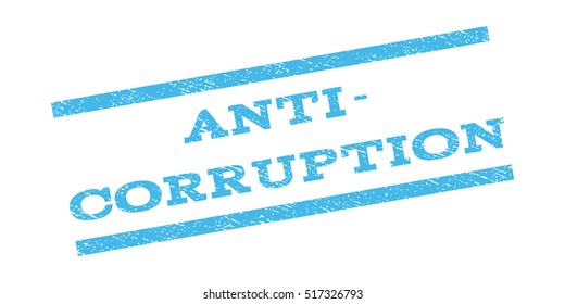 Anti-Corruption watermark stamp. Text caption between parallel lines with grunge design style. Rubber seal stamp with unclean texture. Vector light blue color ink imprint on a white background.