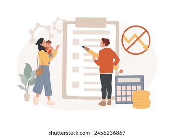 Anti-crisis family budget isolated concept vector illustration. Anti-crisis management, financial health, family economic decisions, low income, household budget saving measures vector concept.