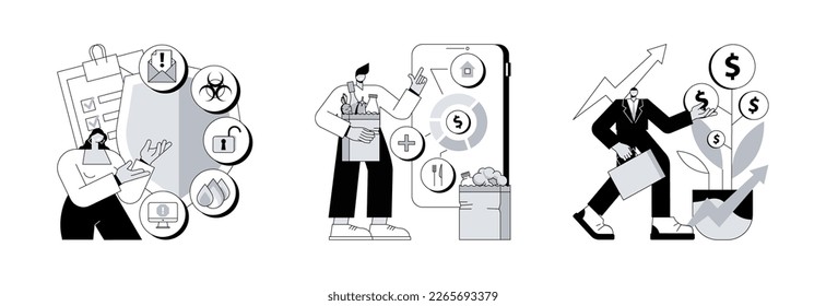 Anti-crisis strategy abstract concept vector illustration set. Business continuity, disaster recovery, domestic consumption, sustainable business, economics, risk management abstract metaphor.