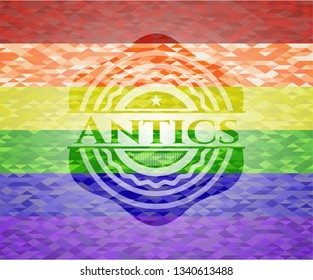 Antics on mosaic background with the colors of the LGBT flag