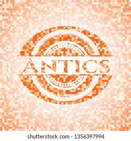 Antics orange mosaic emblem with background