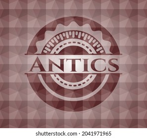 Antics red emblem with geometric pattern. Seamless. 