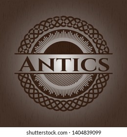 Antics retro wooden emblem. Vector Illustration.