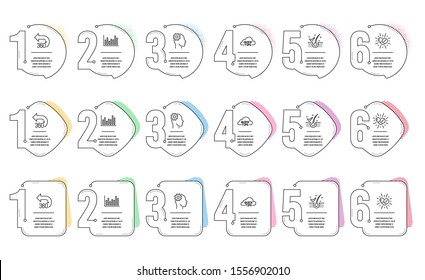 Anti-dandruff flakes, Engineering and 360 degrees line icons set. Infographic timeline. Medical drugs, Bar diagram and Quick tips signs. Healthy hair, Cogwheel head, Full rotation. Vector