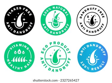 Anti-dandruff vector labels for shampoo. Hair care vector signs.