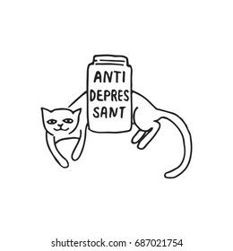 Antidepressant - hand drawn dancing lettering quote isolated on the white background. Fun brush ink inscription for photo overlays, greeting card or t-shirt print, poster design