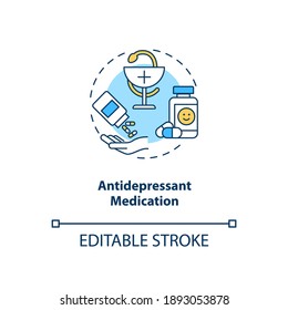 Antidepressant medication concept icon. SAD treatment idea thin line illustration. Chronic pain conditions. Energy and life enjoyment loss. Vector isolated outline RGB color drawing. Editable stroke