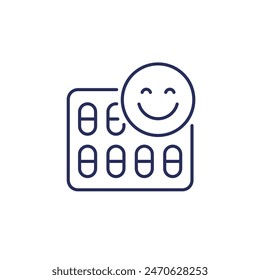 antidepressant pills line icon on white