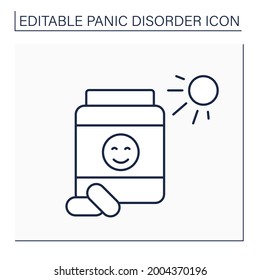 Antidepressants line icon. Medications help relieve symptoms of mental diseases. Increase serotonin. Panic disorder concept. Isolated vector illustration. Editable stroke