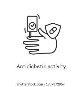 Antidiabetic activity of probiotics icon. Control of sugar in blood and healthy concept. Diabetes prevention and treatment.Medicine and healthcare sign. Thin line vector illustration.Editable stroke 