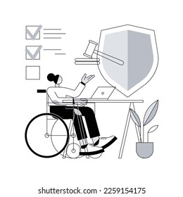 Ilustración vectorial del concepto abstracto de la ley antidiscriminación. Sexismo en el lugar de trabajo, discriminación de género y racial, igualdad social, violación de la ley, política de la empresa, metáfora abstracta de la libertad.