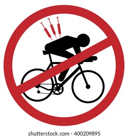 Anti-doping vector cycling illustration - abstract figure of cyclist on bicycle with syringe in his back