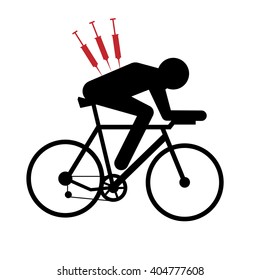 Anti-doping vector illustration - abstract figure of cyclist on bicycle with syringe in his back