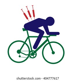 Anti-doping vector illustration - abstract figure of cyclist on bicycle with syringe in his back