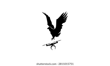 Anti-drone bird, black isolated vector silhouette