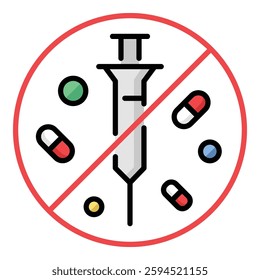 Anti-drug color icon with editable stroke, symbolizing drug prevention, rehabilitation, health awareness, or no substance abuse.