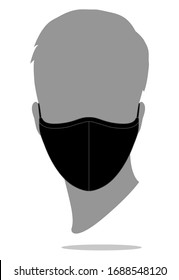 Anti-Dust Black Face Mask Fabric Template on White Background, Vector File.