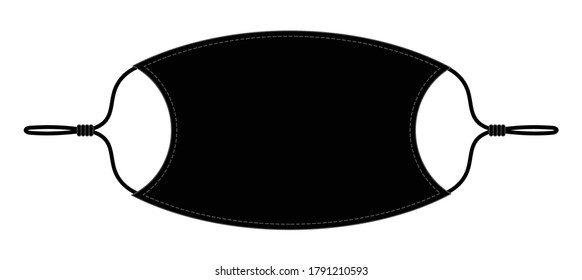Anti-Dust Black Face Mask Fabric With Lock Stopper Vector, Front View.