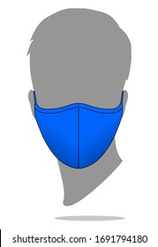 Anti-Dust Blue Face Mask Fabric Template on White Background, Vector File.