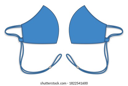 Anti-Dust Blue Face Mask Rope Silicone Clip, Elastic Cord Stopper With Side View Vector.