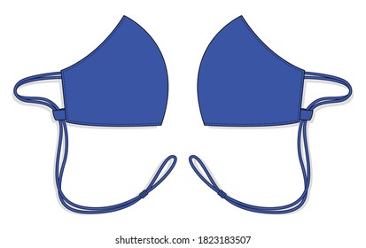 Anti-Dust Blue Face Mask Rope Silicone Clip, Elastic Cord Stopper With Side View Vector.