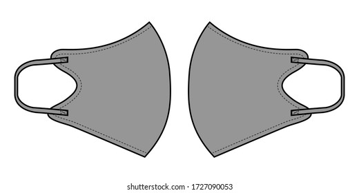 Anti-Dust Flat Gray Face Mask Fabric With Side Views Vector