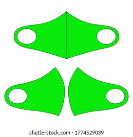Anti-Dust Green Face Mask Fabric With Front And Side Views Vector