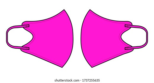 Anti-Dust Pink Face Mask Fabric With Side Views Vector