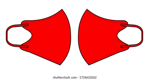 Anti-Dust Red Face Mask Fabric With Side Views Vector