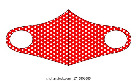 Diseño de la tela de la máscara de la cara roja antioxidante con el vector de patrón de puntos blancos