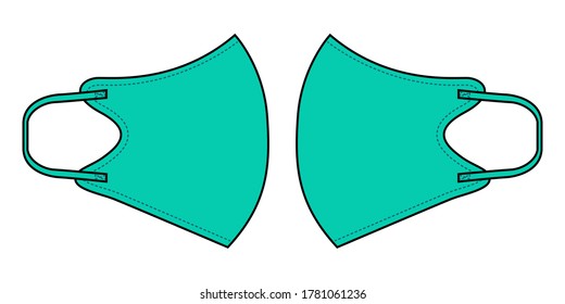 Anti-Dust Turquoise Face Mask Fabric With Side Views Vector