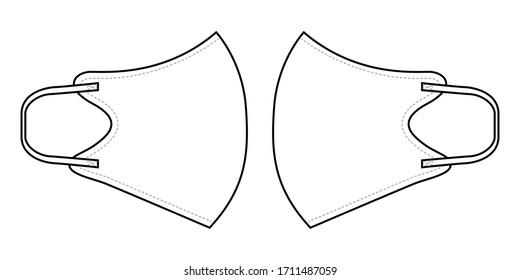 Anti-Dust White Face Fabric Mask Side View Template Vector.