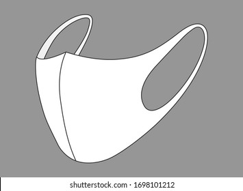 Anti-Dust White Face Mask Fabric Template On Gray Background Vector.