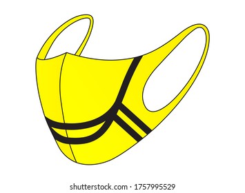 Anti-Dust Yellow Face Mask Fabric Design With Black Graphic Lines Vector