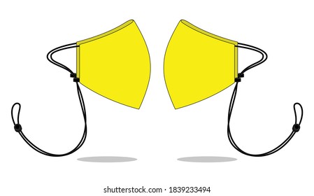 Anti-Dust Yellow Face Mask Fabric With Black Rope Stopper Vector