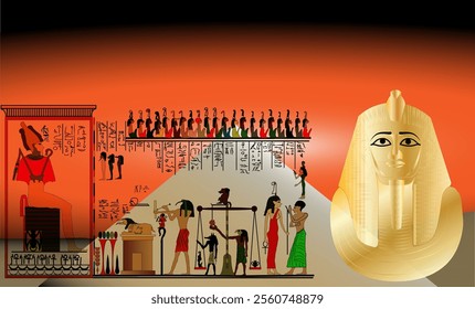 Antient Egypt collection with pyramid mask of Pharaoh