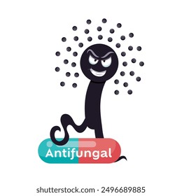 Antifungal resistant fungi cartoon character graphic illustration