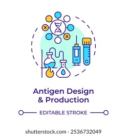Antigen design and production multi color concept icon. Antibody discovery stage. Biotechnology. Round shape line illustration. Abstract idea. Graphic design. Easy to use in article