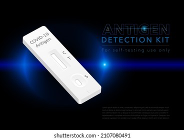 Antigen detection kits (ATK) or Rapid test for COVID-19 vector, coronavirus pandemic concept copy space vector illustration, Blue background.