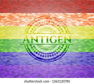 Antigen emblem on mosaic background with the colors of the LGBT flag