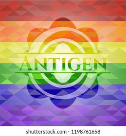 Antigen on mosaic background with the colors of the LGBT flag