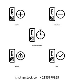 Antigen test kit (ATK) icons set. Covid-19 test. Outline style. Vector. Isolate on white background.