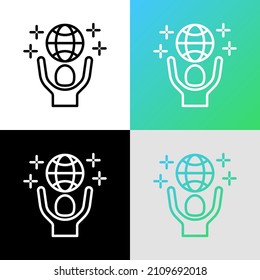 Anti-globalism thin line icon. Man holding planet in hands. Green economy, conscious consumption. Save the planet. Vector illustration for environmental issues.