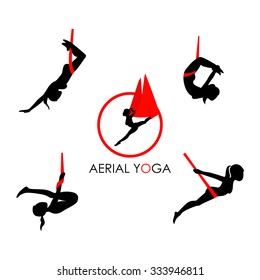 Anti-Gravity yoga. Aerial yoga training icons, vector illustration