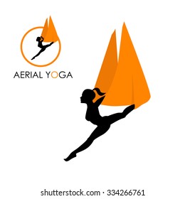 Anti-Gravity yoga. Aerial yoga training icons, vector illustration