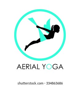 Anti-Gravity yoga. Aerial yoga training icons, vector illustration
